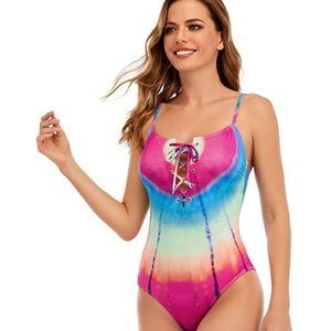 🐠  Lucky Brand Letting Go Lace-Up One-Piece L 🐠